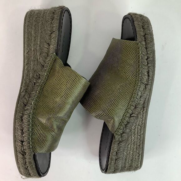 Rag & Bone Viv Espadrille Safari Khaki Micro Croco Leather Mule Sandals Sz 8/38 - Picture 8 of 11